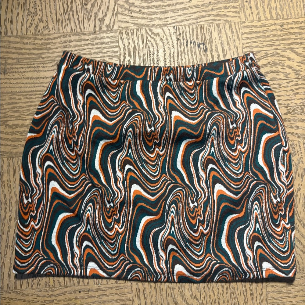 Zara Orange and Black Patterned Mini Skirt